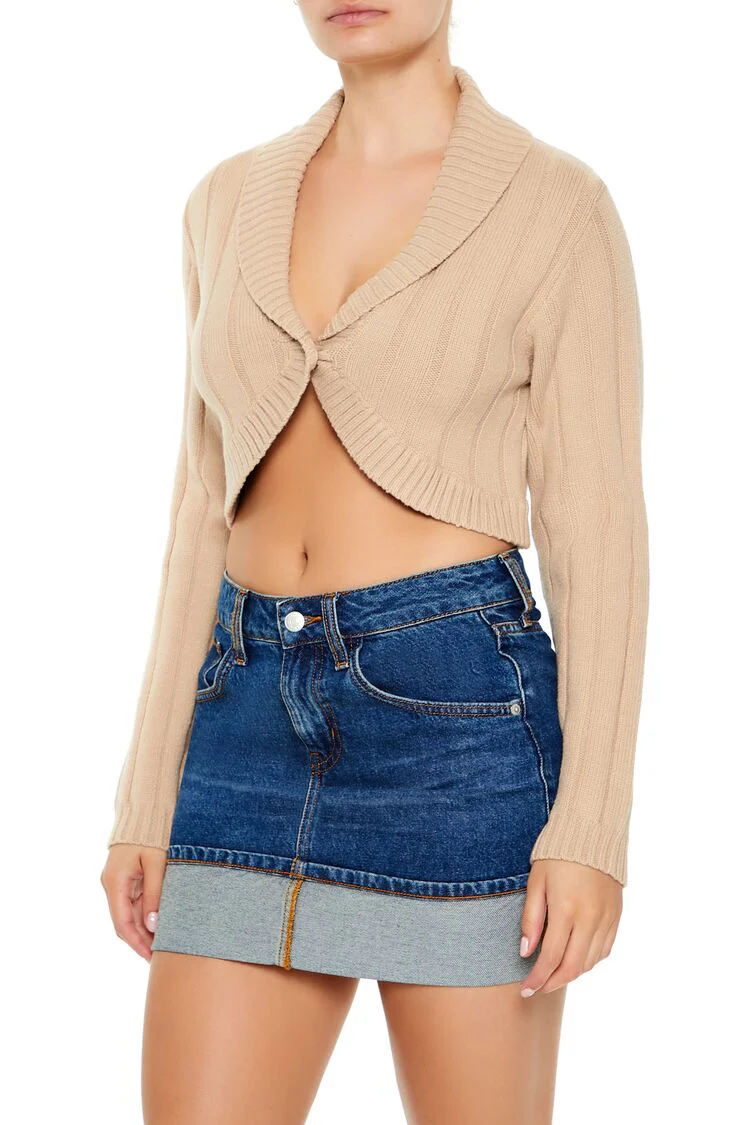 Cropped Rib-Knit Cardigan Sweater - Image 4