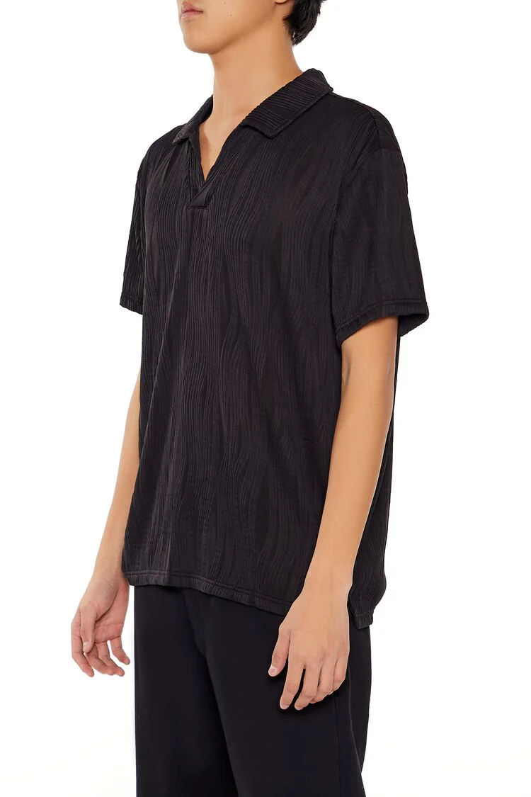 Textured Slim-Fit V-Neck Polo Shirt - Image 4