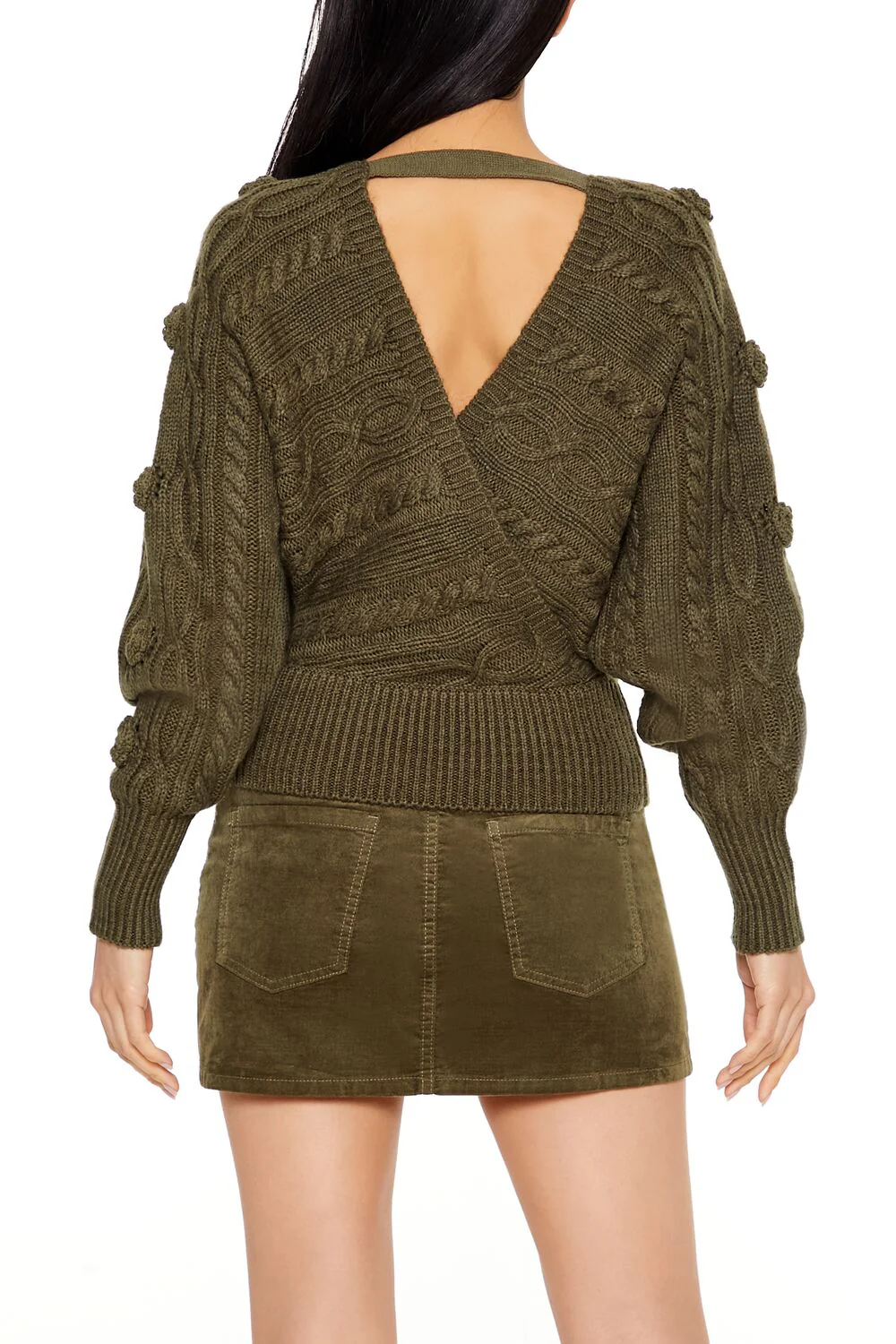 Cable Knit Cutout Rosette Sweater - Image 5
