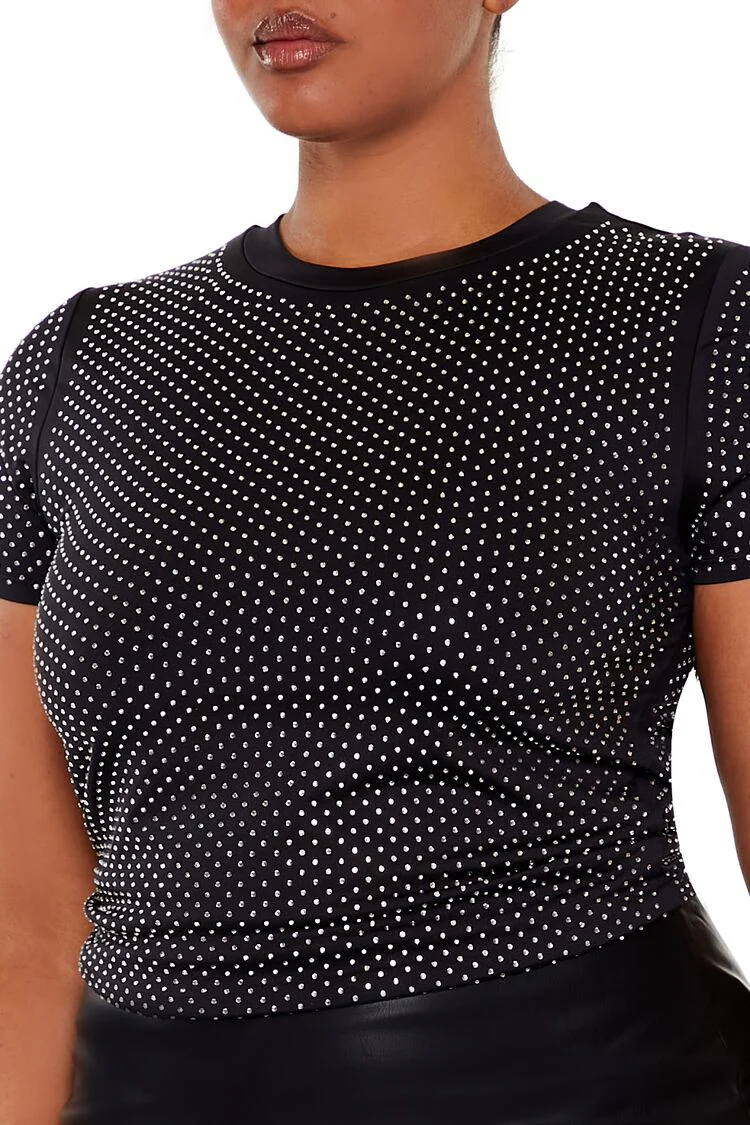 Plus Size Contour Sculpt Rhinestone Tee - Image 3