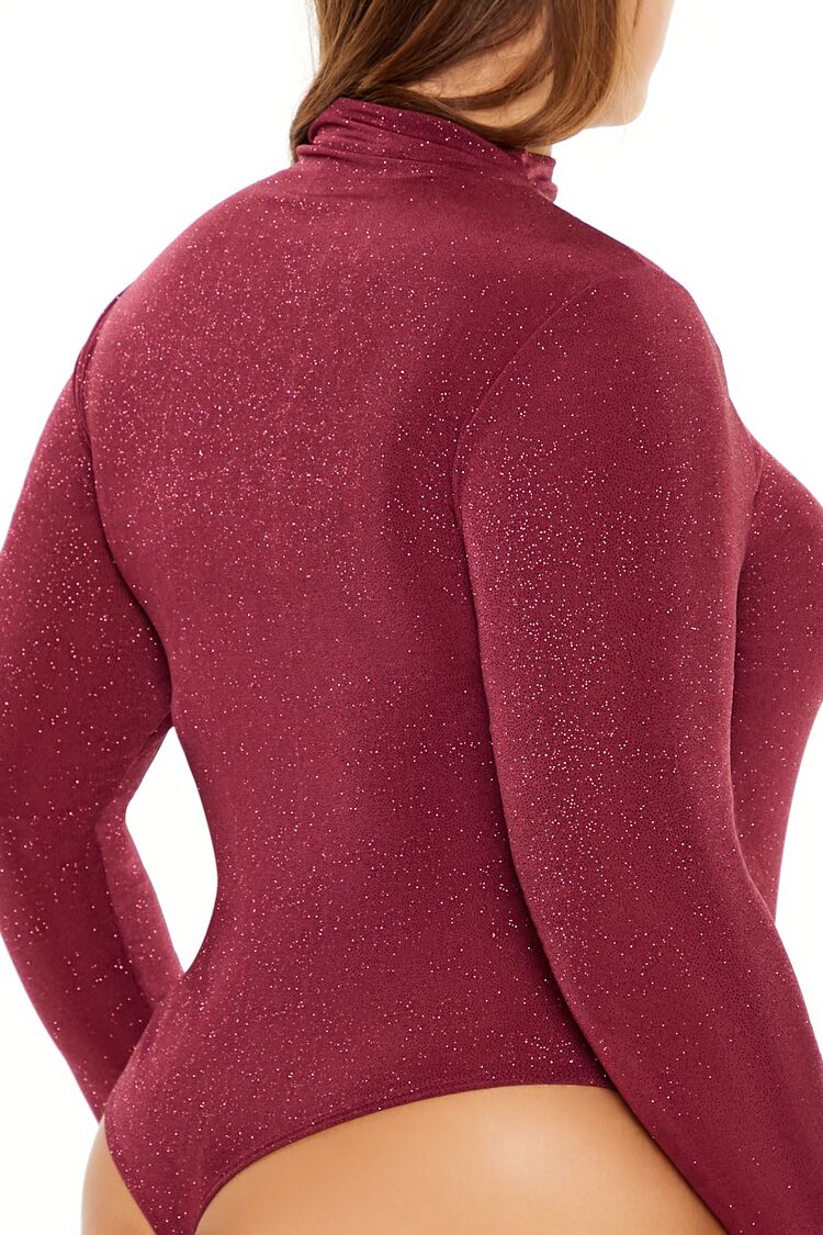 Plus Size Glitter Cowl Thong Bodysuit - Image 10