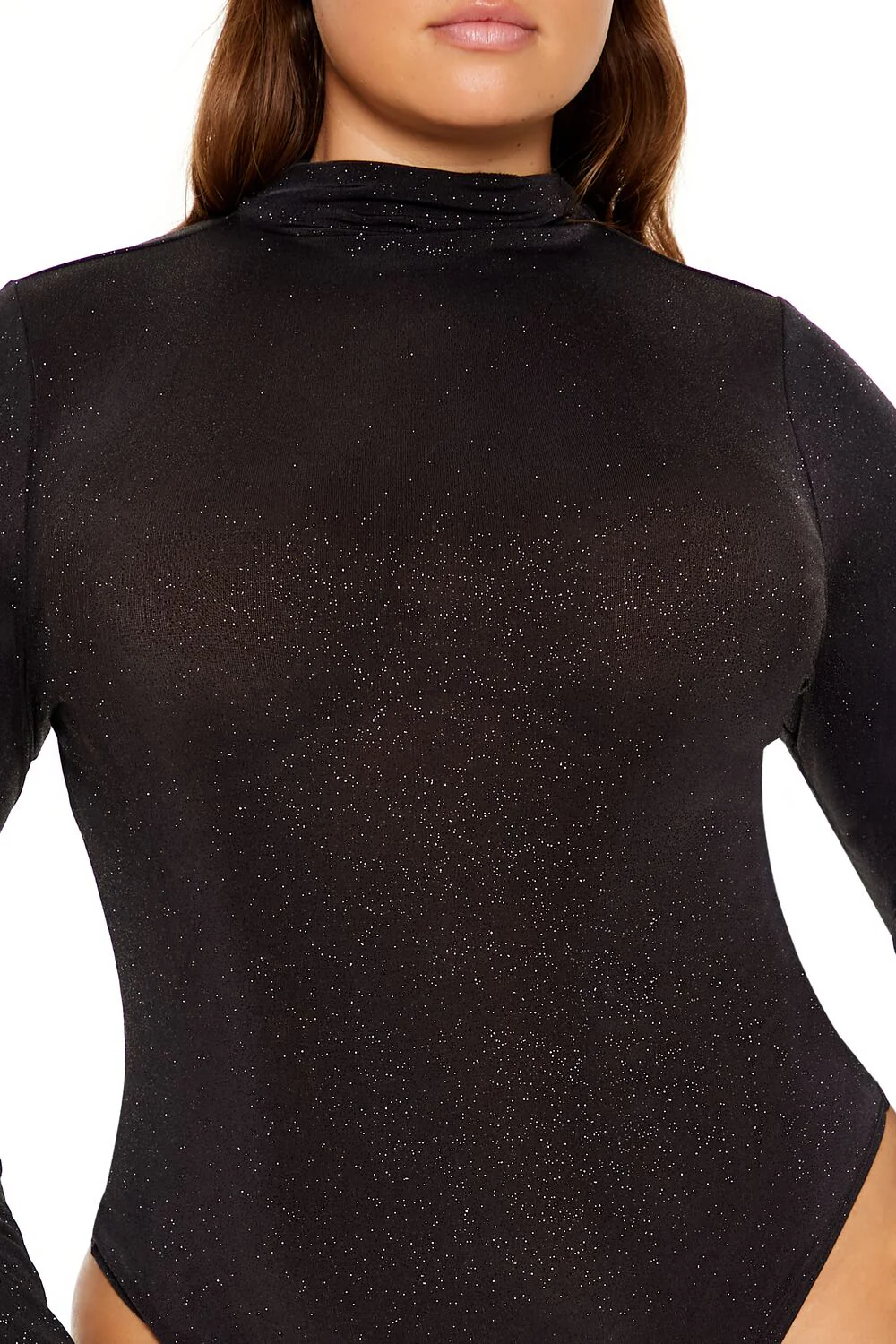 Plus Size Glitter Cowl Thong Bodysuit - Image 3