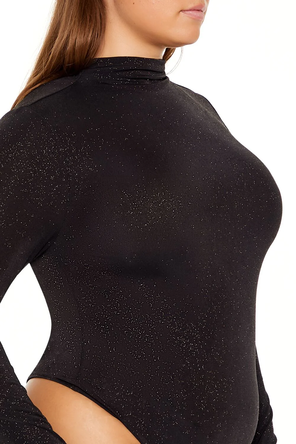 Plus Size Glitter Cowl Thong Bodysuit - Image 4