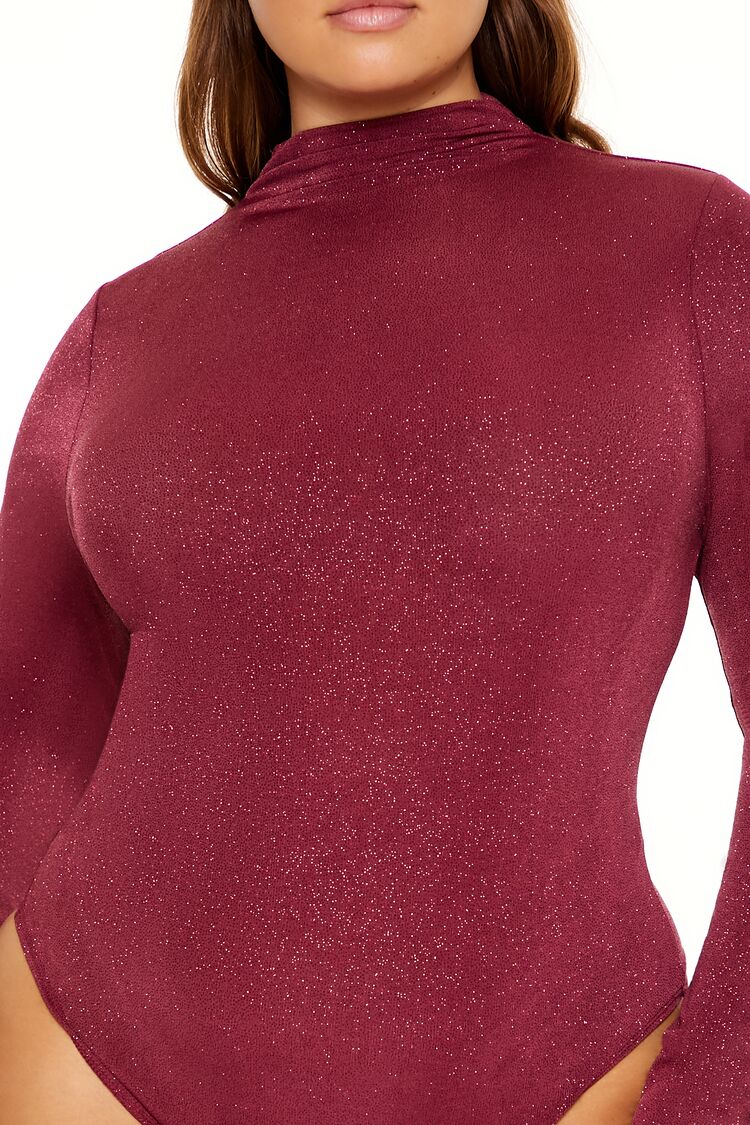 Plus Size Glitter Cowl Thong Bodysuit - Image 8