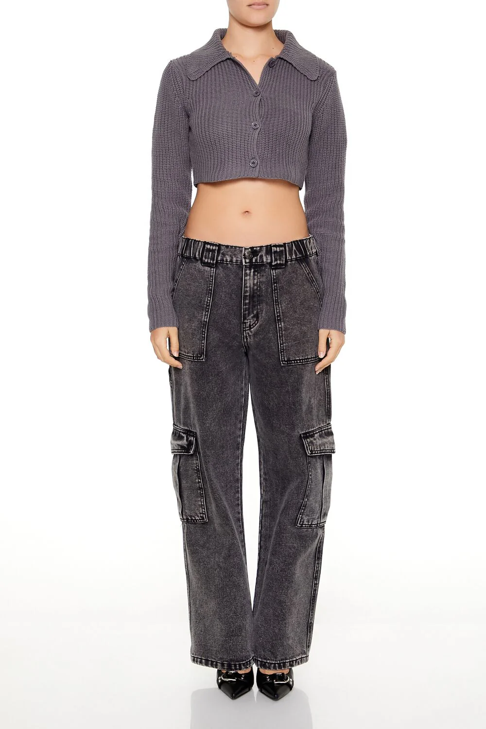 Cropped Rib-Knit Cardigan Sweater - Image 2