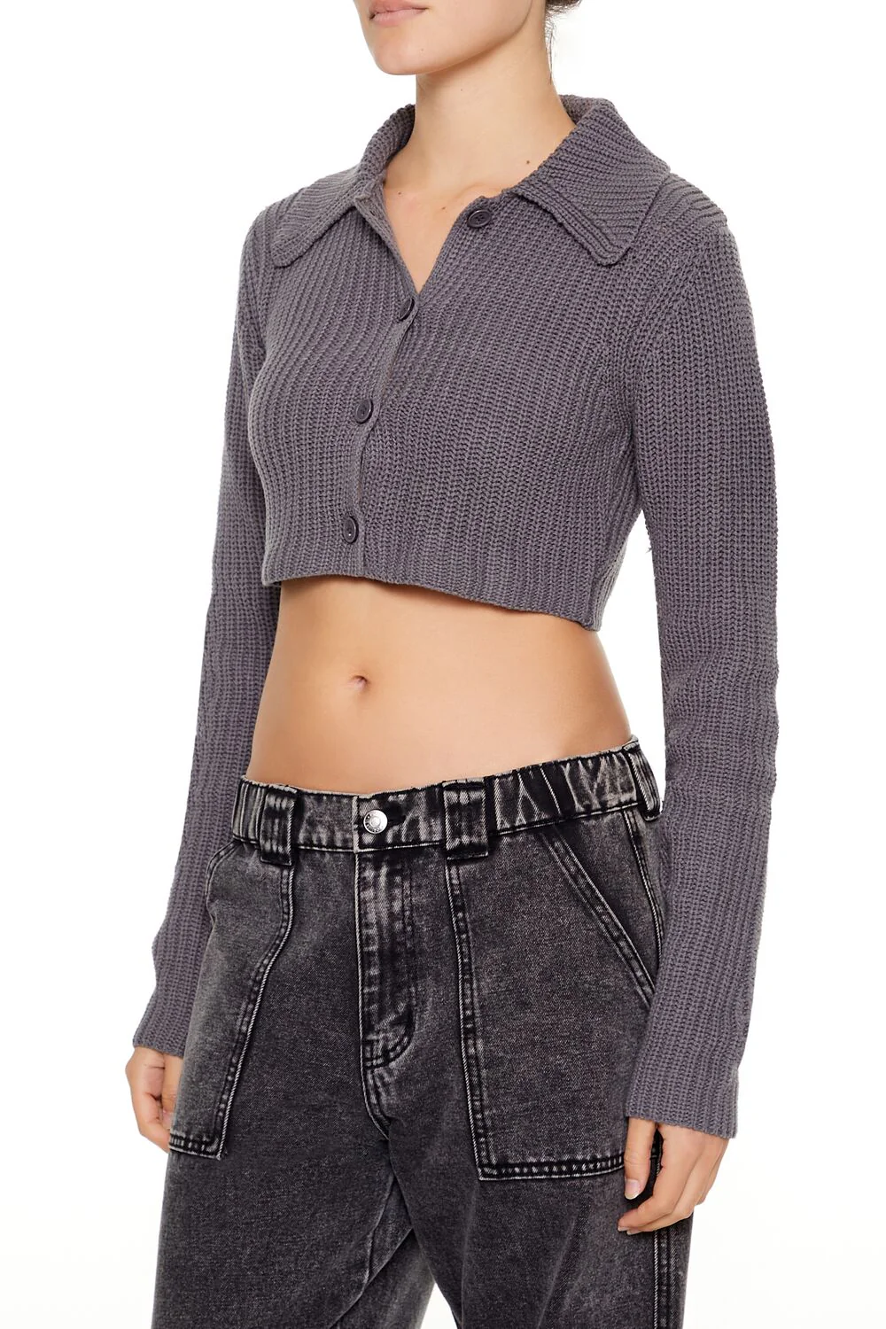 Cropped Rib-Knit Cardigan Sweater - Image 4