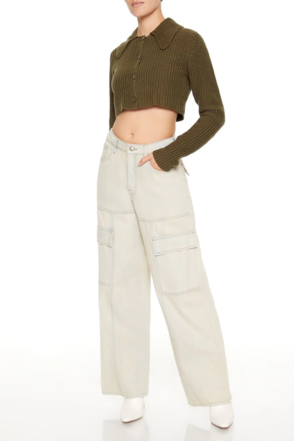 Cropped Rib-Knit Cardigan Sweater - Image 7