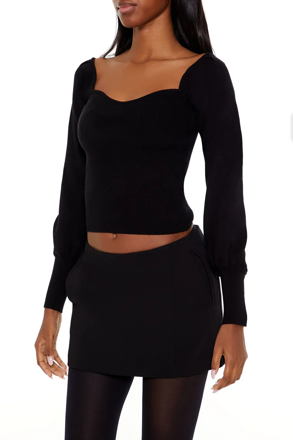 Gigot-Sleeve Sweater-Knit Crop Top - Image 10