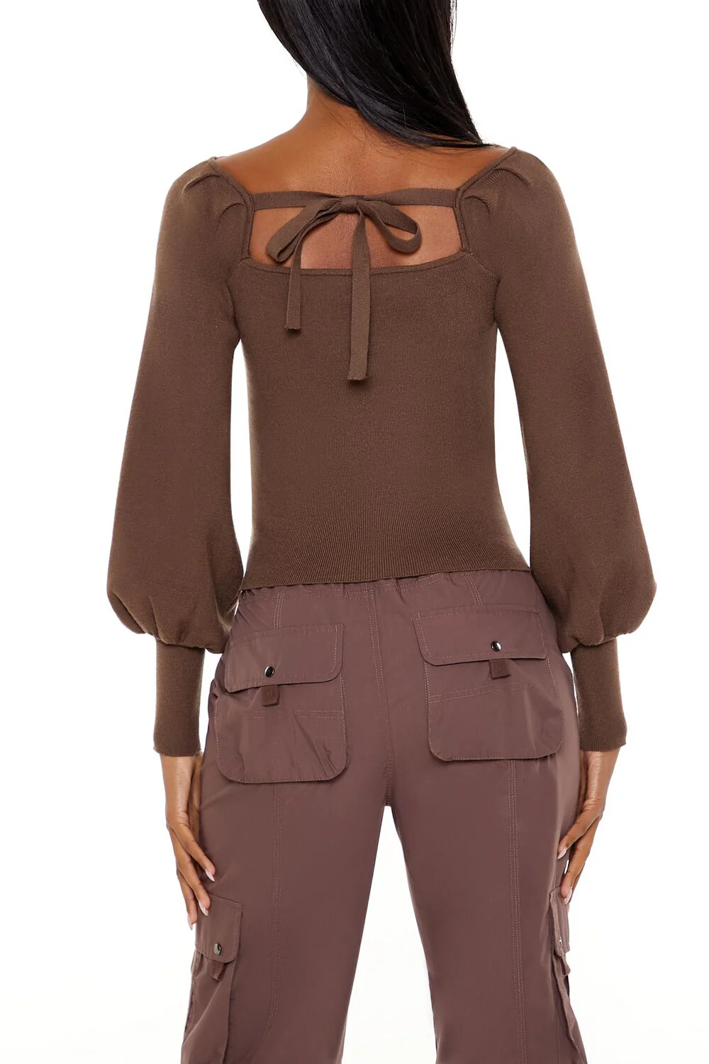 Gigot-Sleeve Sweater-Knit Crop Top - Image 2