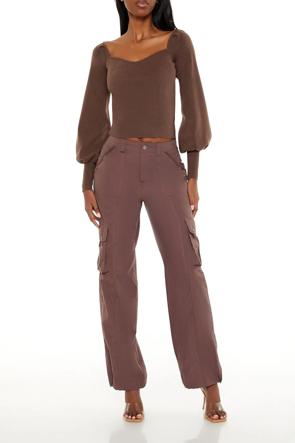 Gigot-Sleeve Sweater-Knit Crop Top - Image 3