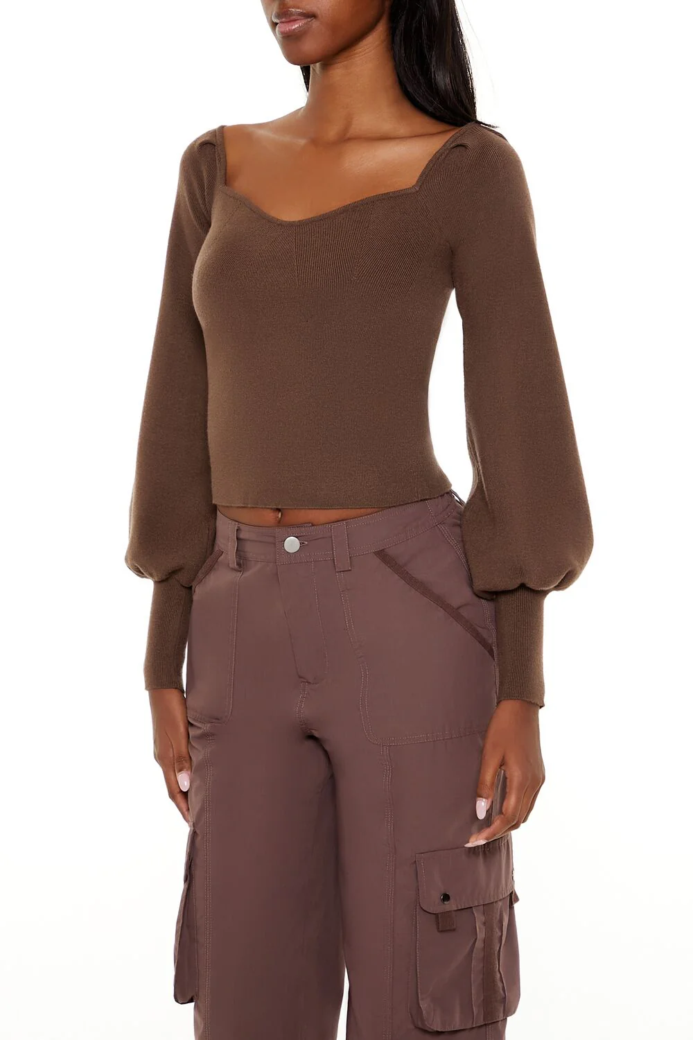 Gigot-Sleeve Sweater-Knit Crop Top - Image 5