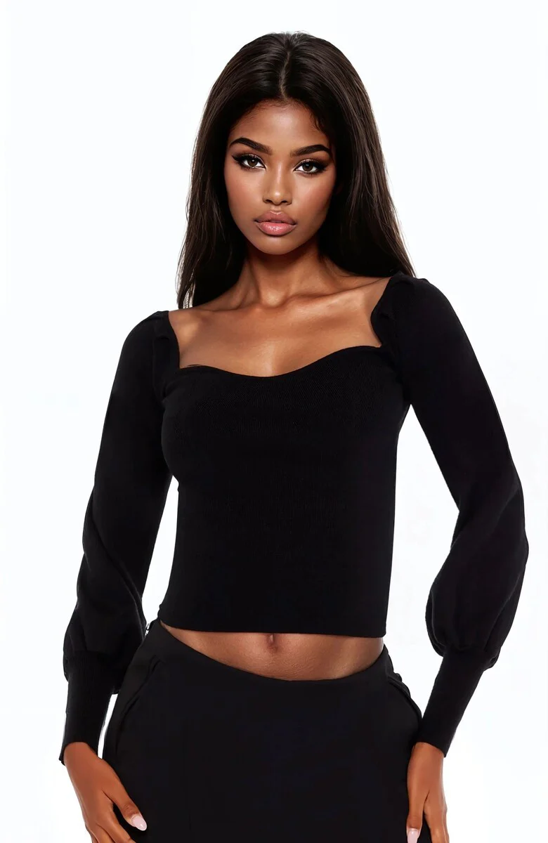 Gigot-Sleeve Sweater-Knit Crop Top - Image 6