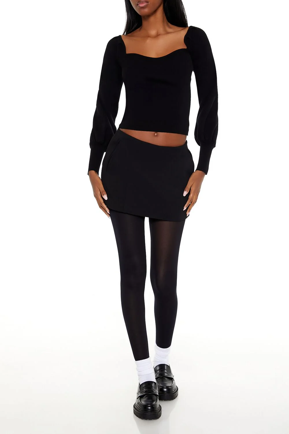 Gigot-Sleeve Sweater-Knit Crop Top - Image 8