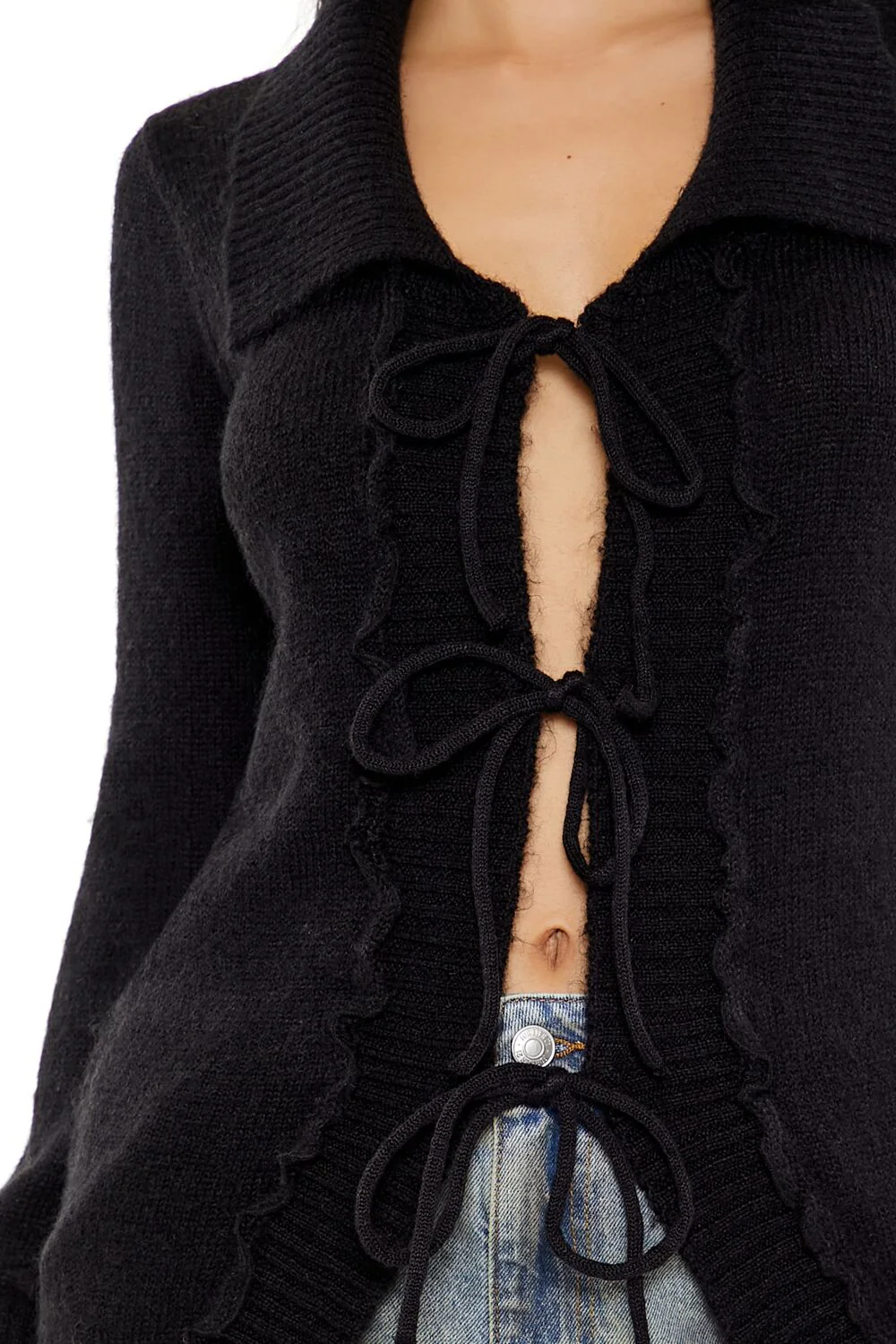 Tie-Front Longline Cardigan Sweater - Image 3