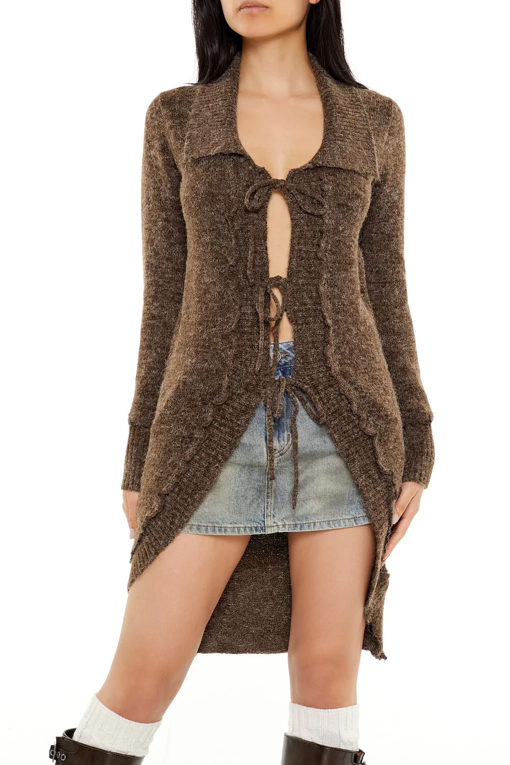 Tie-Front Longline Cardigan Sweater - Image 6