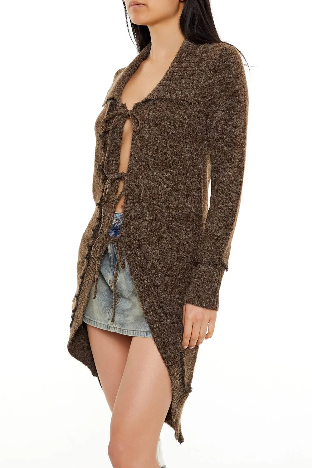 Tie-Front Longline Cardigan Sweater - Image 9