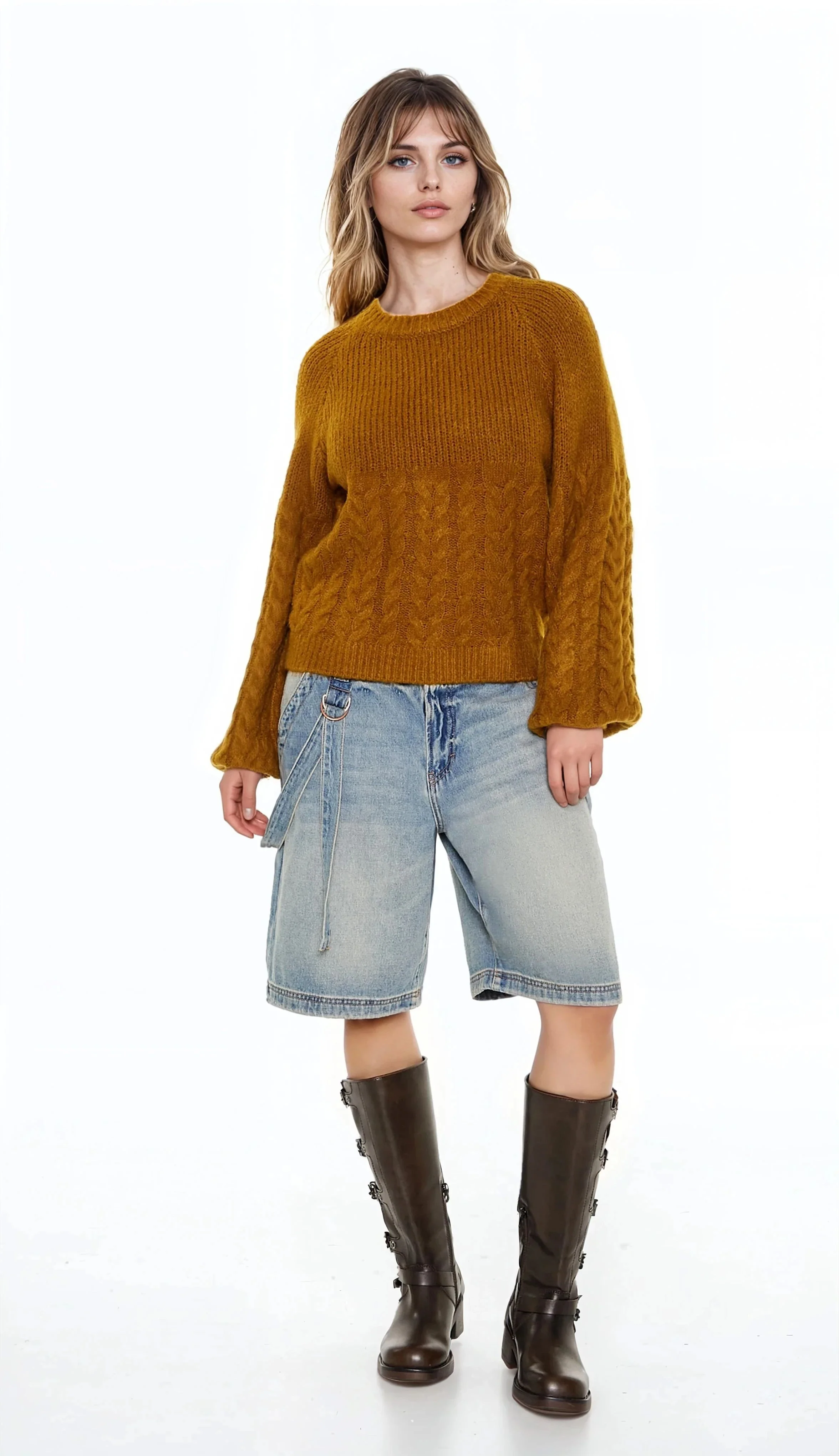 Peasant-Sleeve Cable Knit Sweater - Image 7