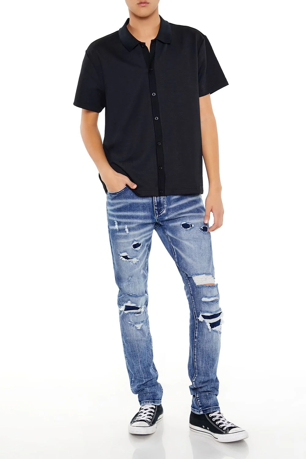 Textured Rib-Knit Button-Front Shirt - Image 2