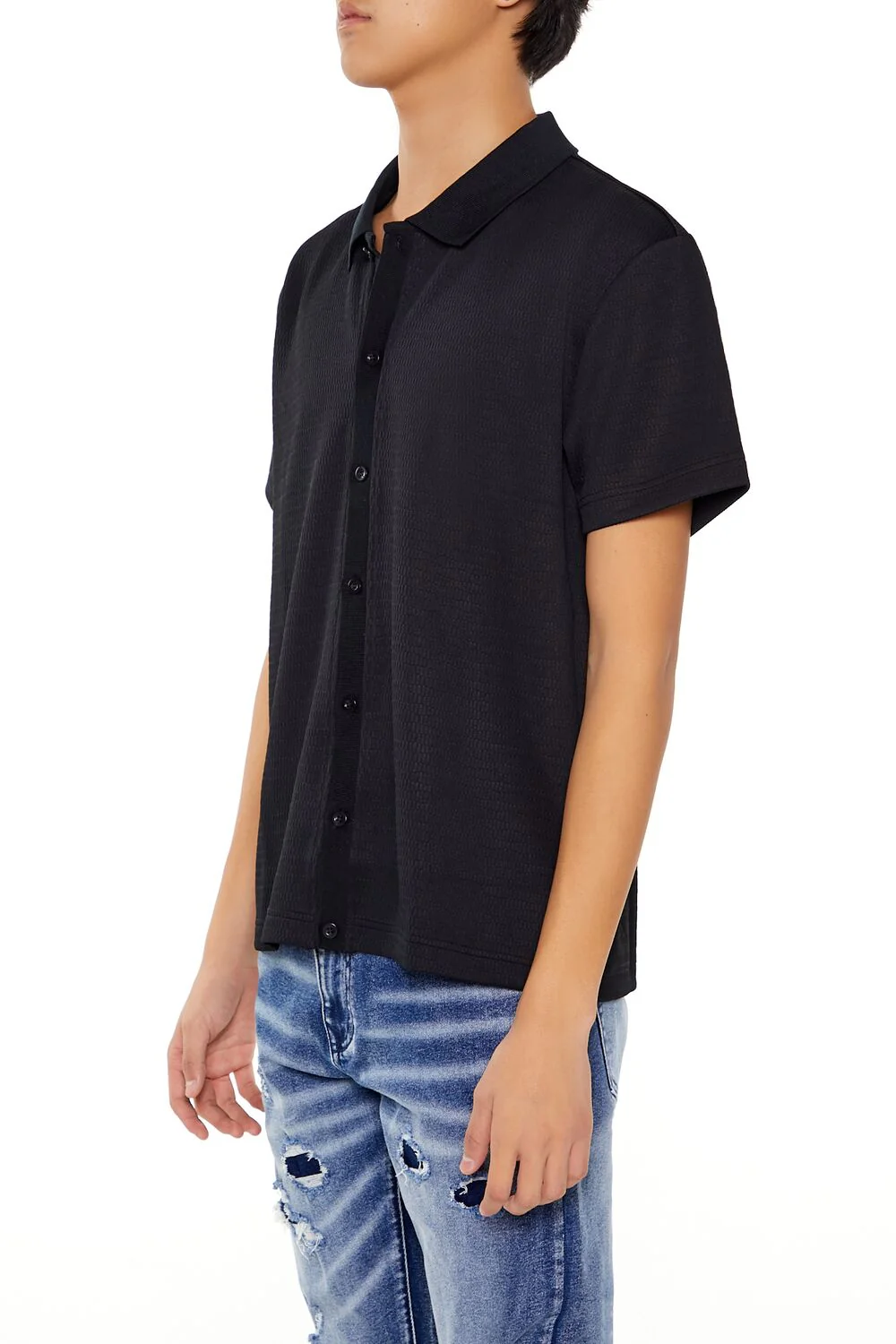 Textured Rib-Knit Button-Front Shirt - Image 4