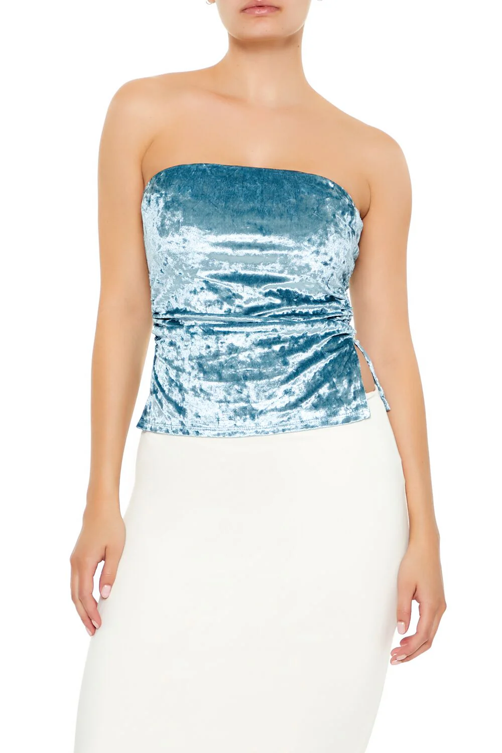Split-Hem Velvet Tube Top - Image 6