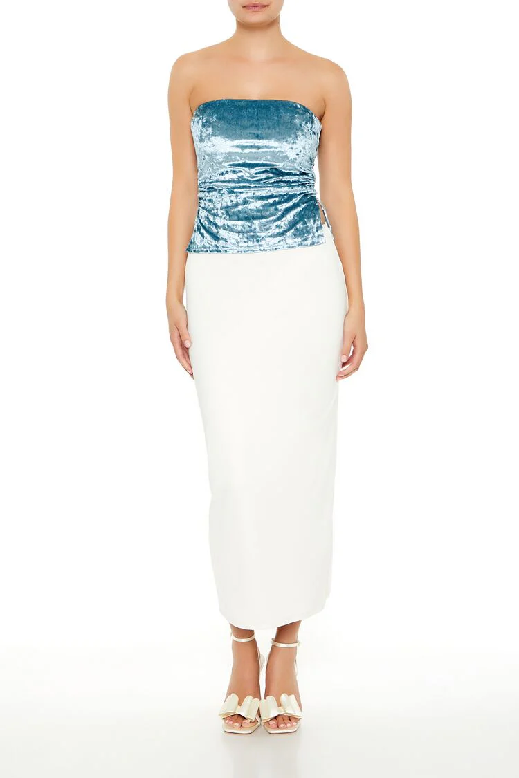 Split-Hem Velvet Tube Top - Image 7