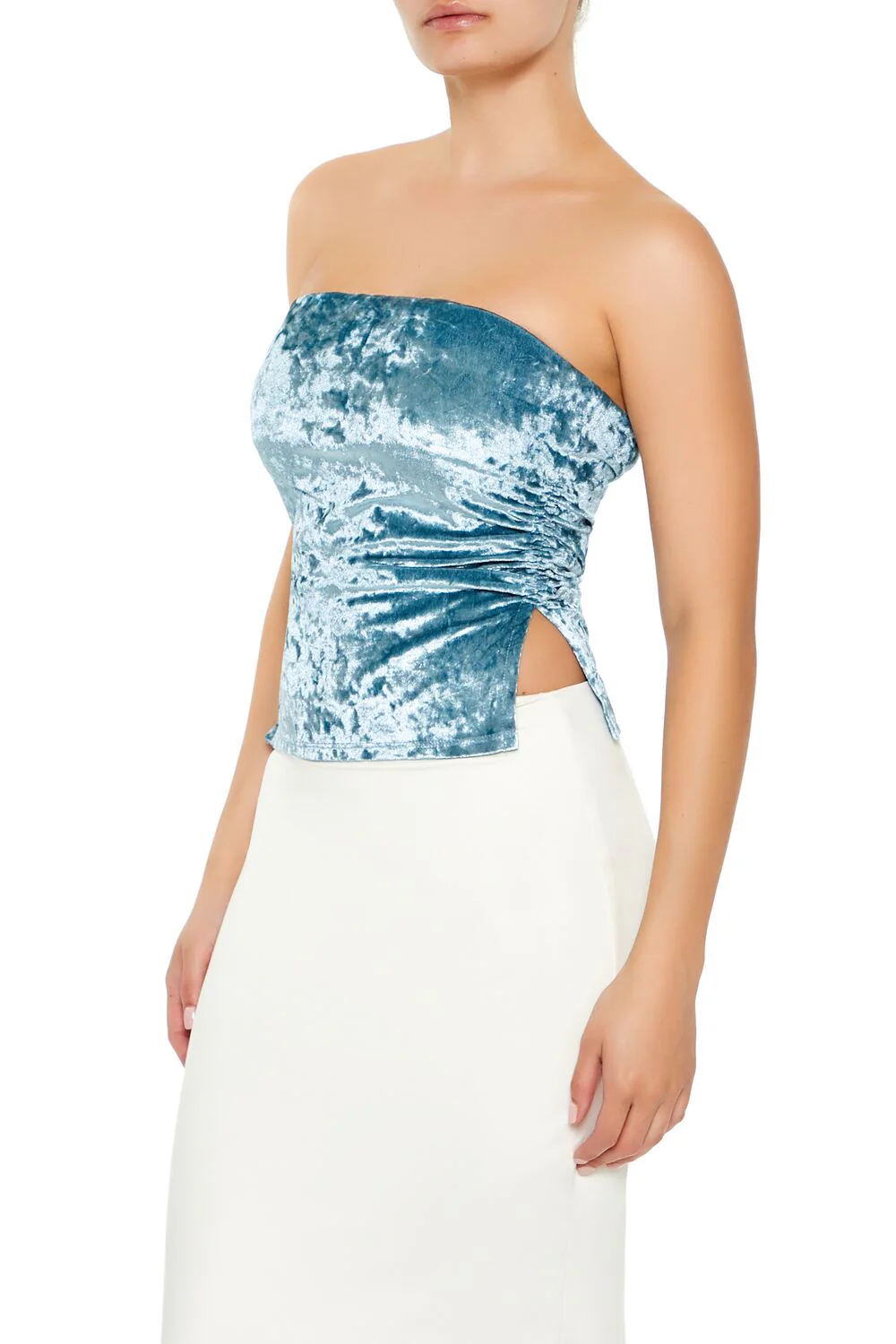Split-Hem Velvet Tube Top - Image 9