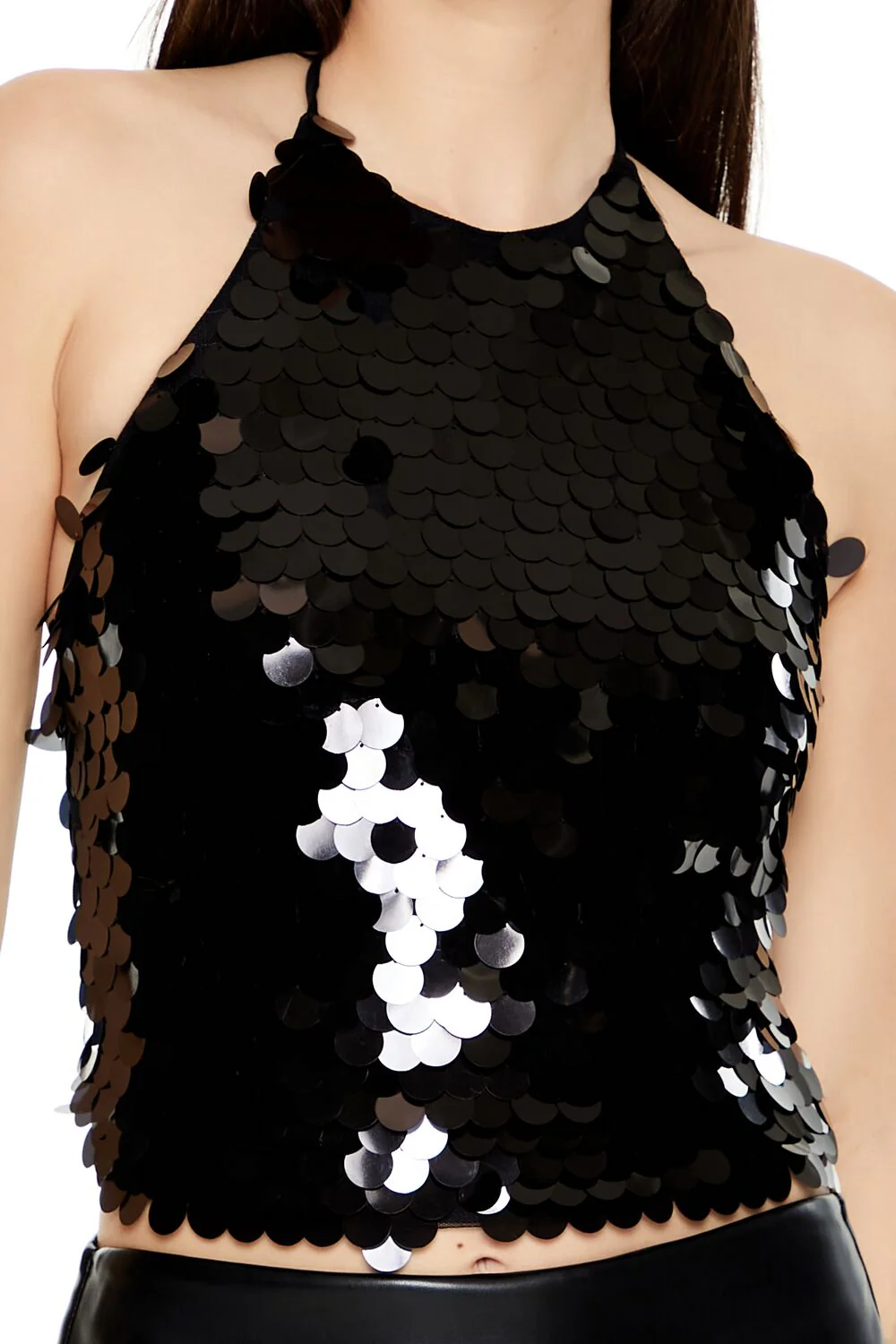 Sequin Cropped Halter Top - Image 3