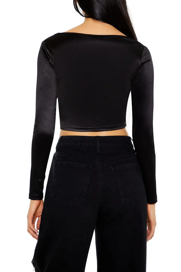 Satin Square-Cut Crop Top - Image 10
