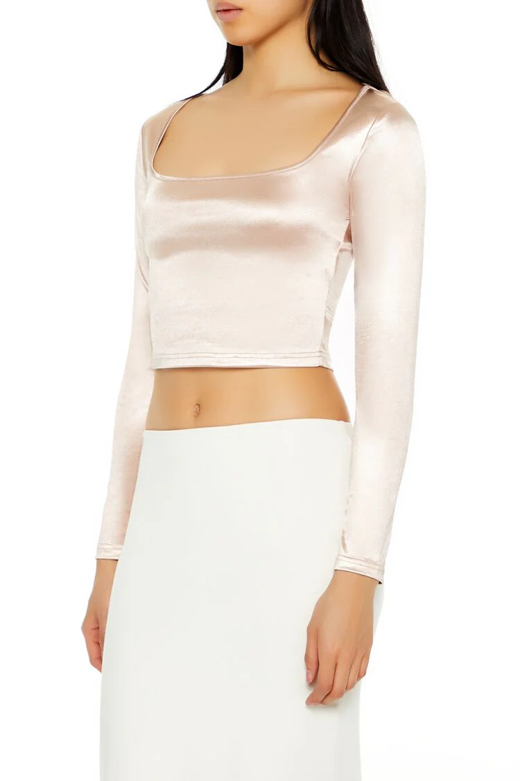 Satin Square-Cut Crop Top - Image 14