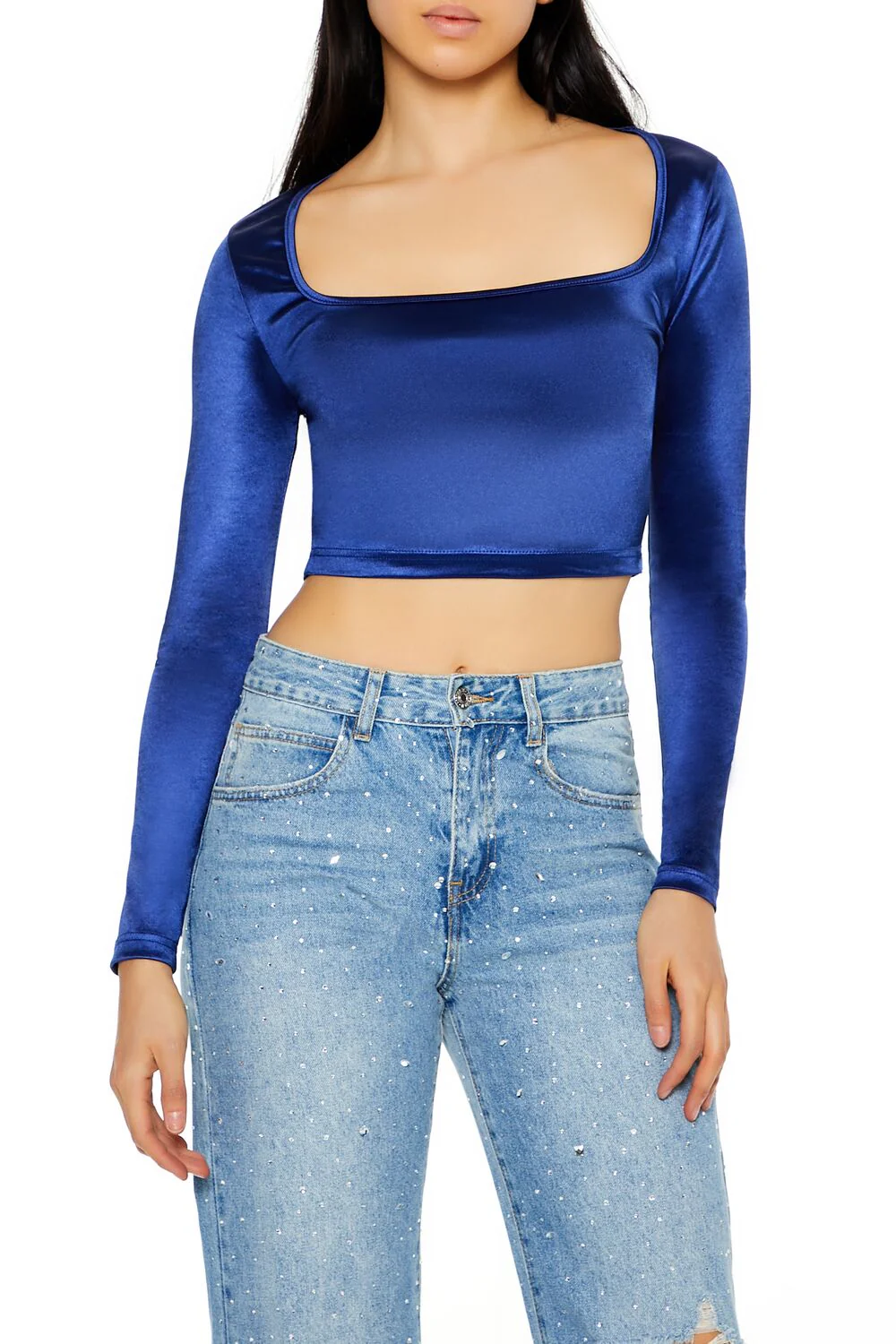 Satin Square-Cut Crop Top - Image 16