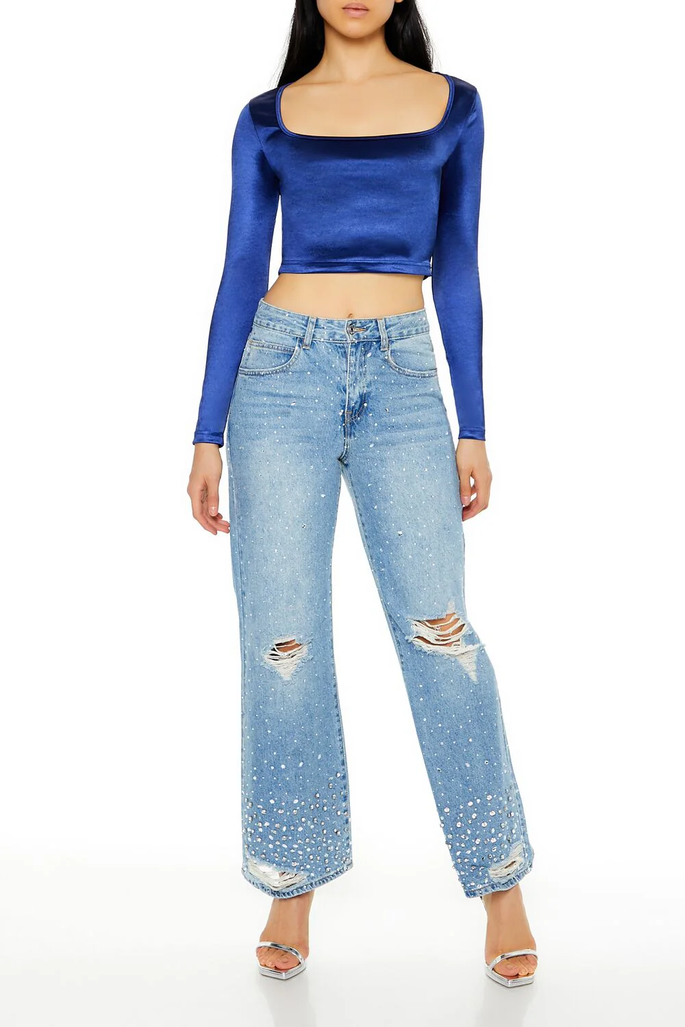 Satin Square-Cut Crop Top - Image 17
