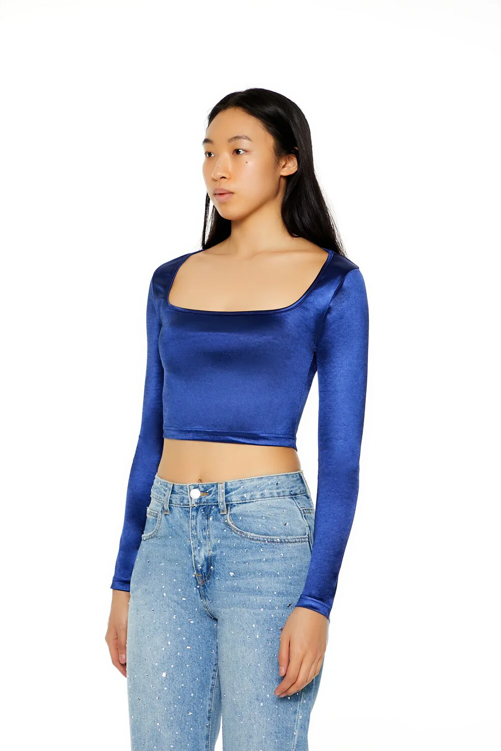 Satin Square-Cut Crop Top - Image 19