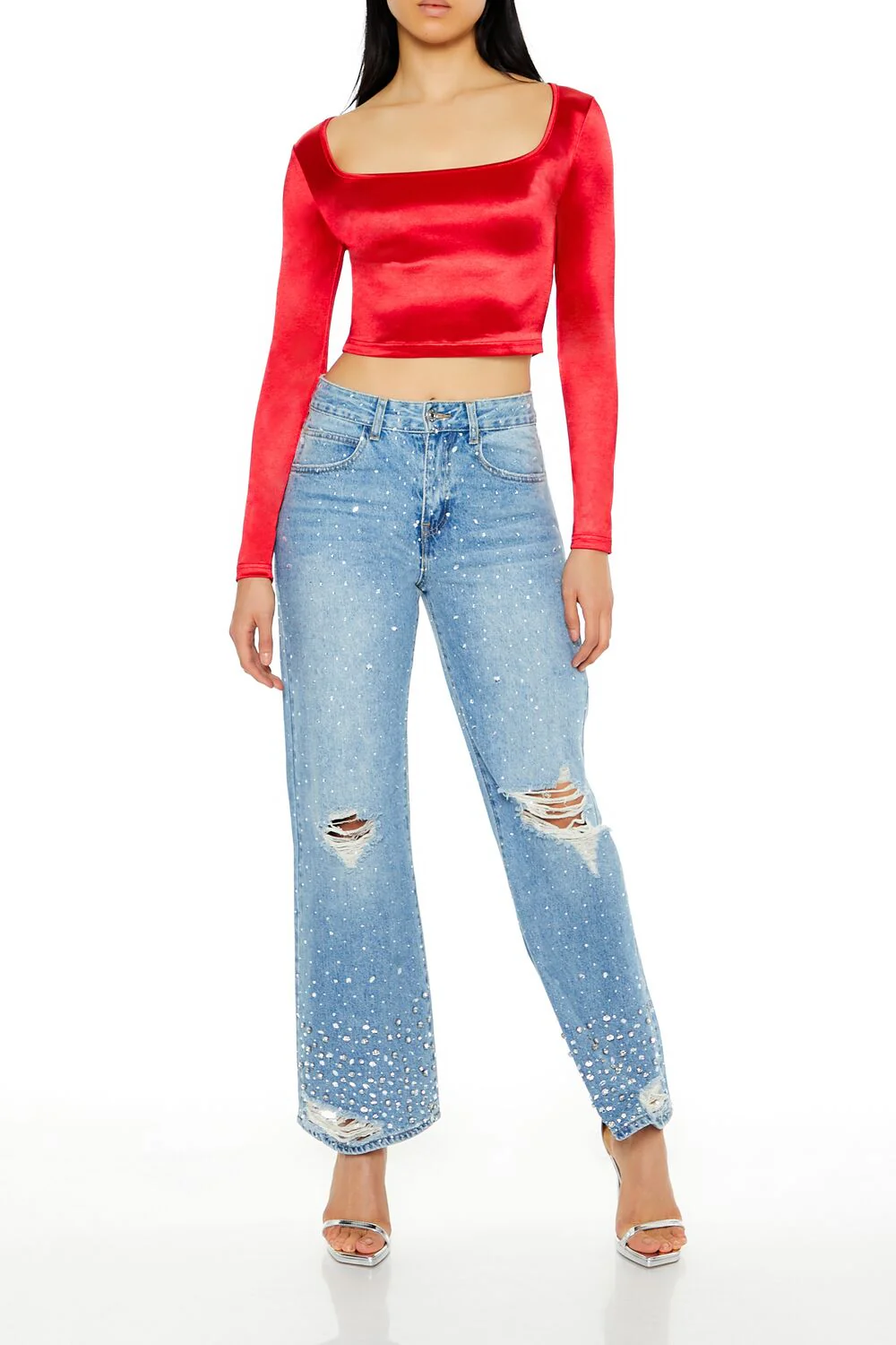 Satin Square-Cut Crop Top - Image 2