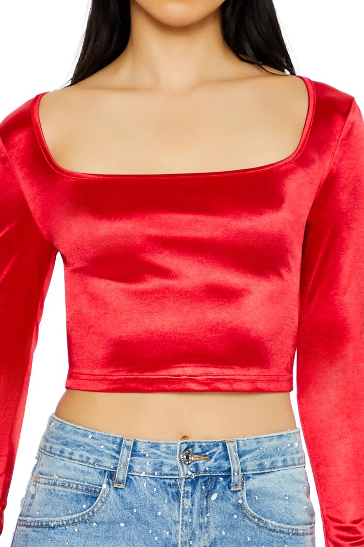 Satin Square-Cut Crop Top - Image 3