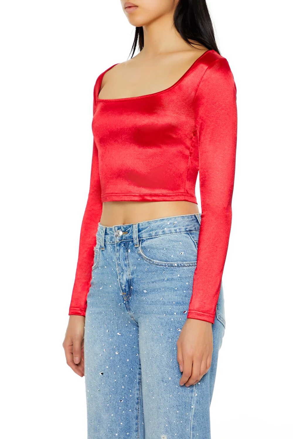 Satin Square-Cut Crop Top - Image 5