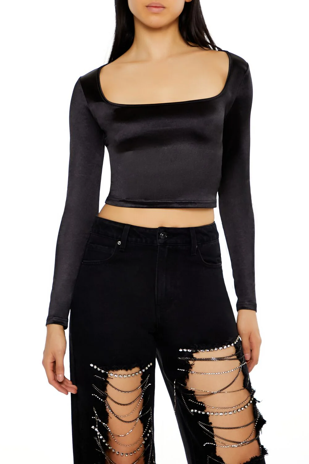 Satin Square-Cut Crop Top - Image 6
