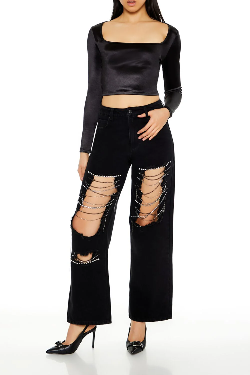 Satin Square-Cut Crop Top - Image 7
