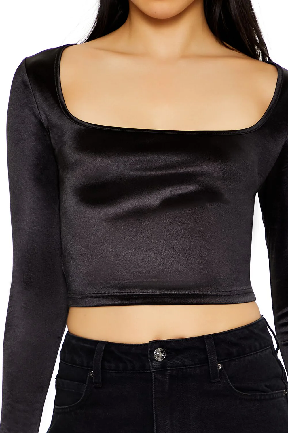 Satin Square-Cut Crop Top - Image 8