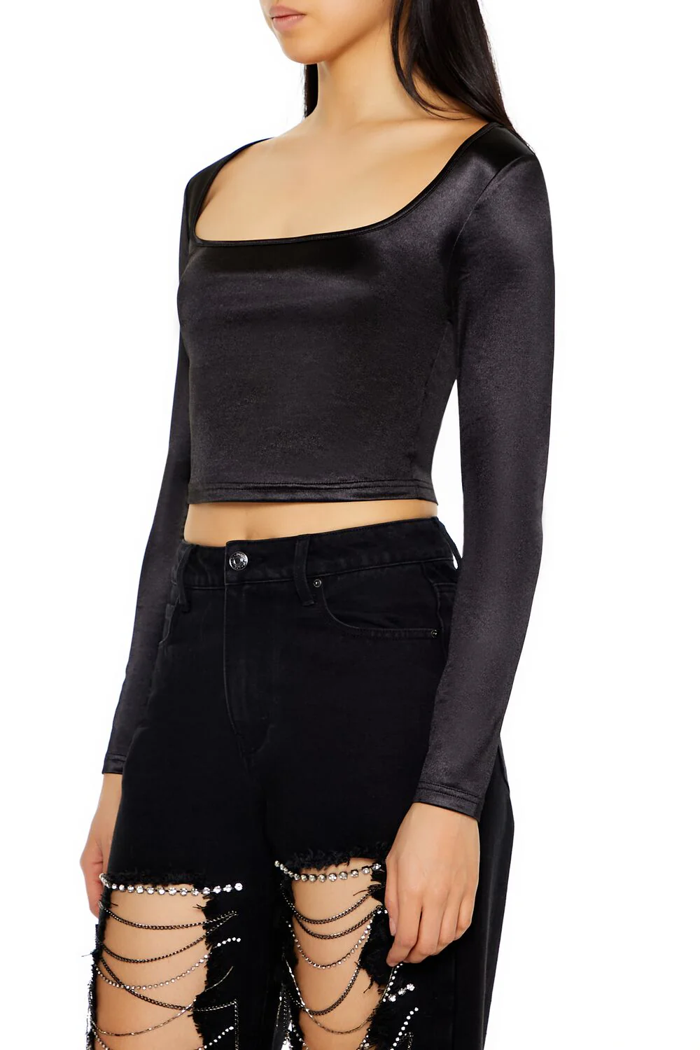 Satin Square-Cut Crop Top - Image 9