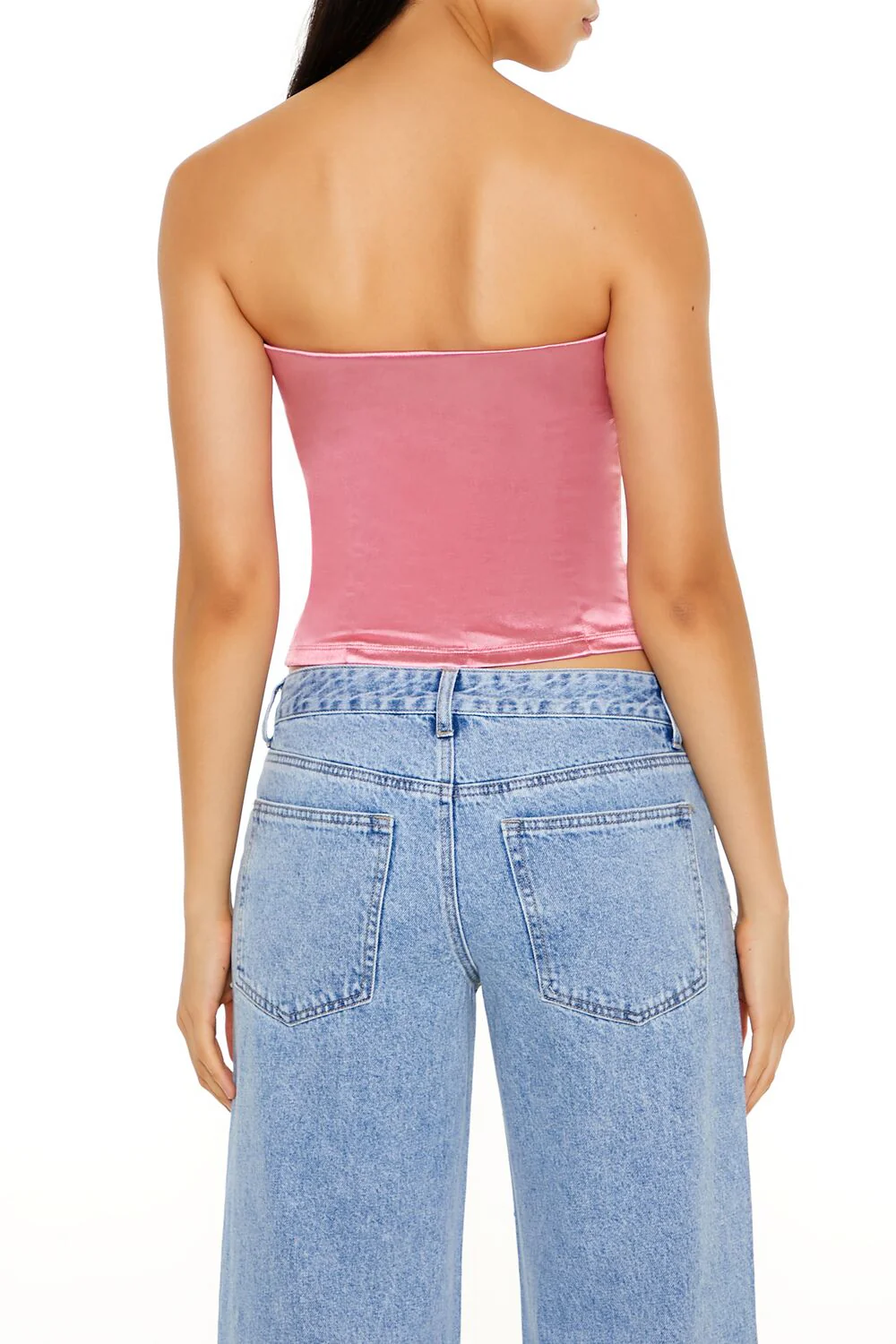 Satin Foldover Tube Crop Top - Image 10