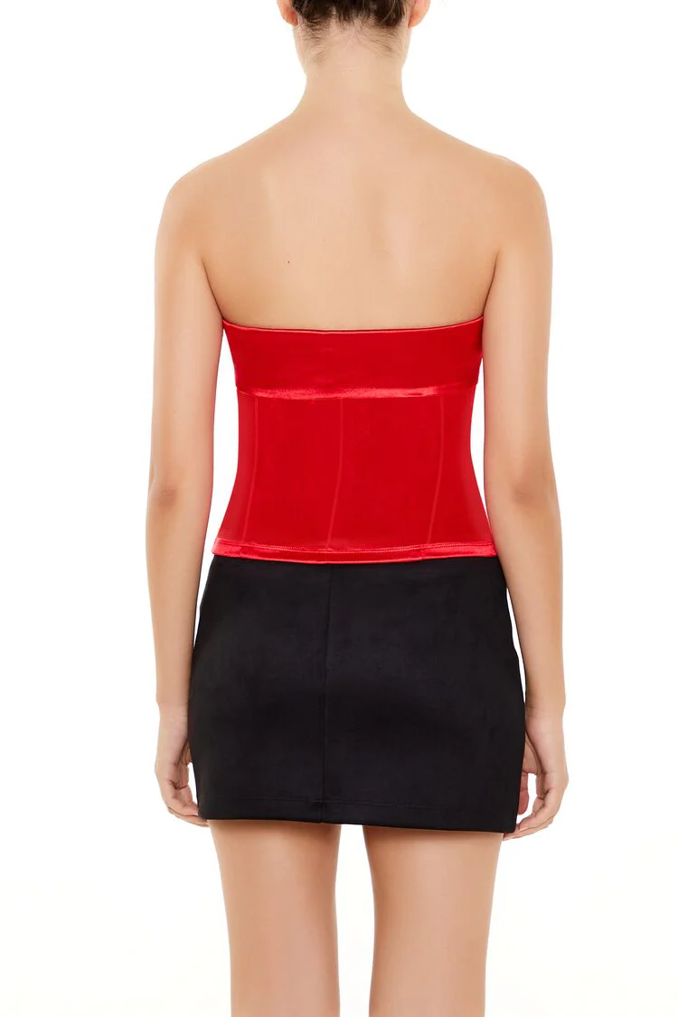 Satin Foldover Tube Crop Top - Image 15