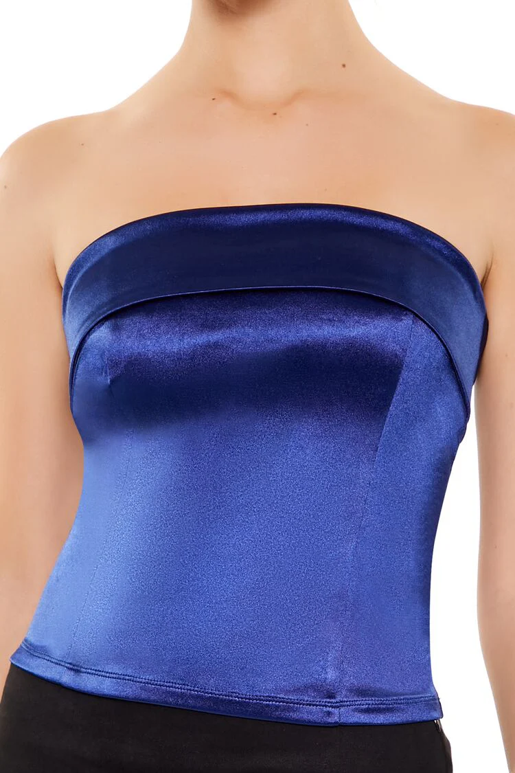 Satin Foldover Tube Crop Top - Image 18