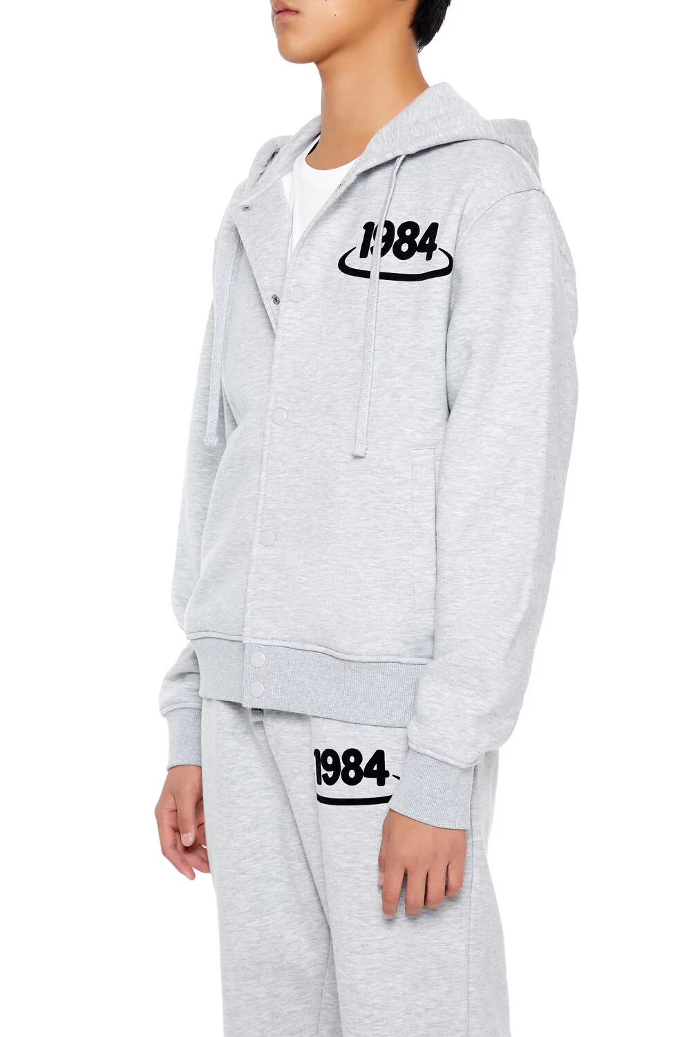 Flocked 1984 Button-Front Hoodie - Image 3