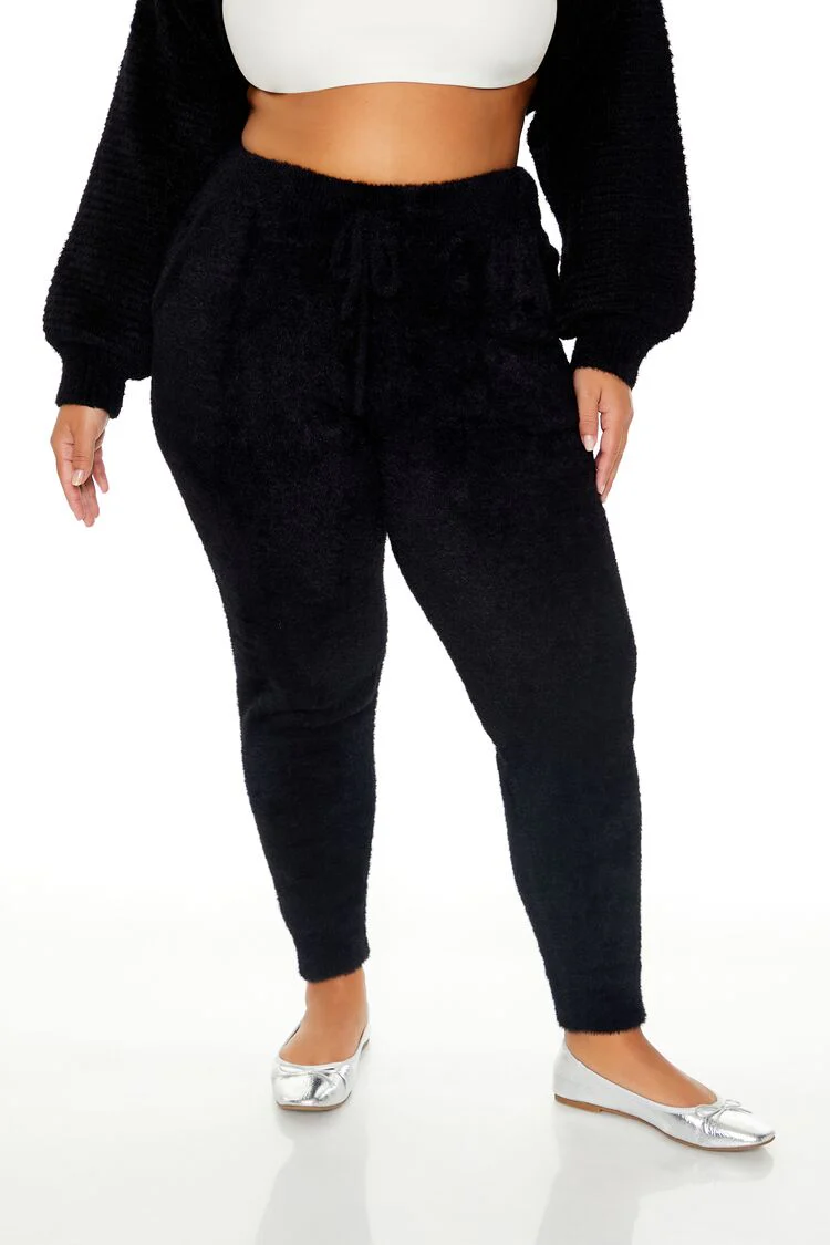 Plus Size Fuzzy Sweater-Knit Joggers - Image 2