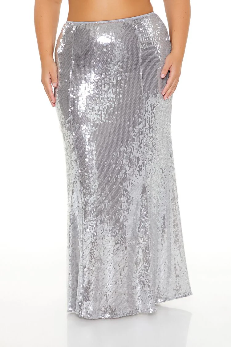 Plus Size Sequin Maxi Column Skirt - Image 2