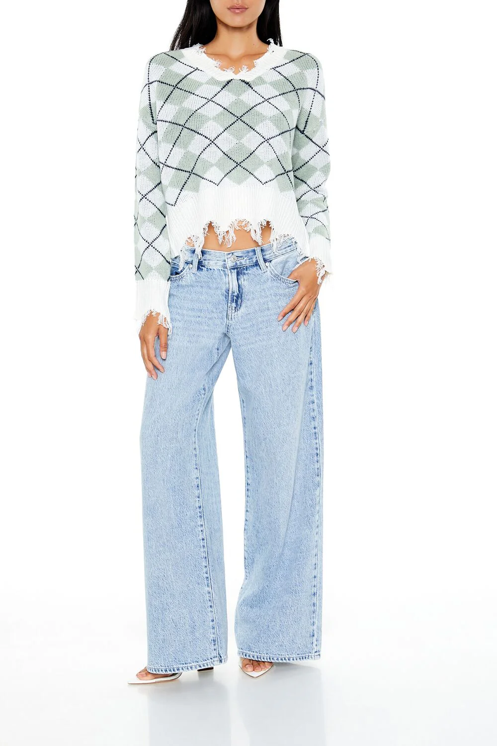 Cropped Argyle Sweater - Image 2