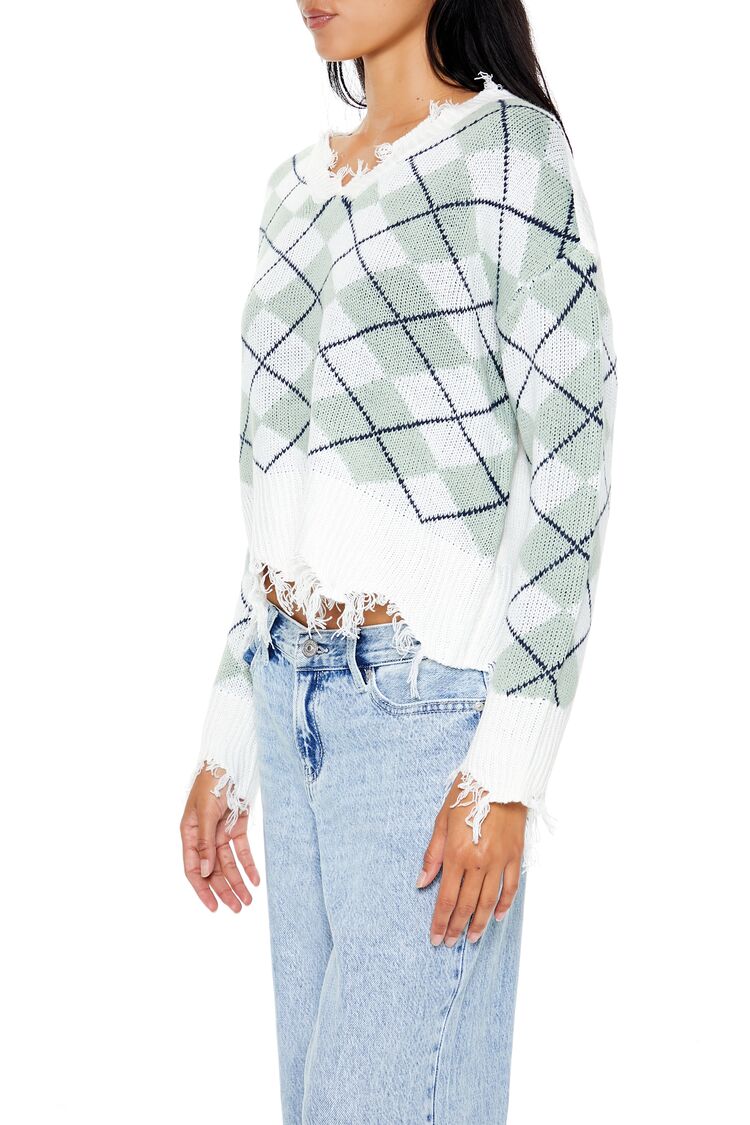 Cropped Argyle Sweater - Image 4