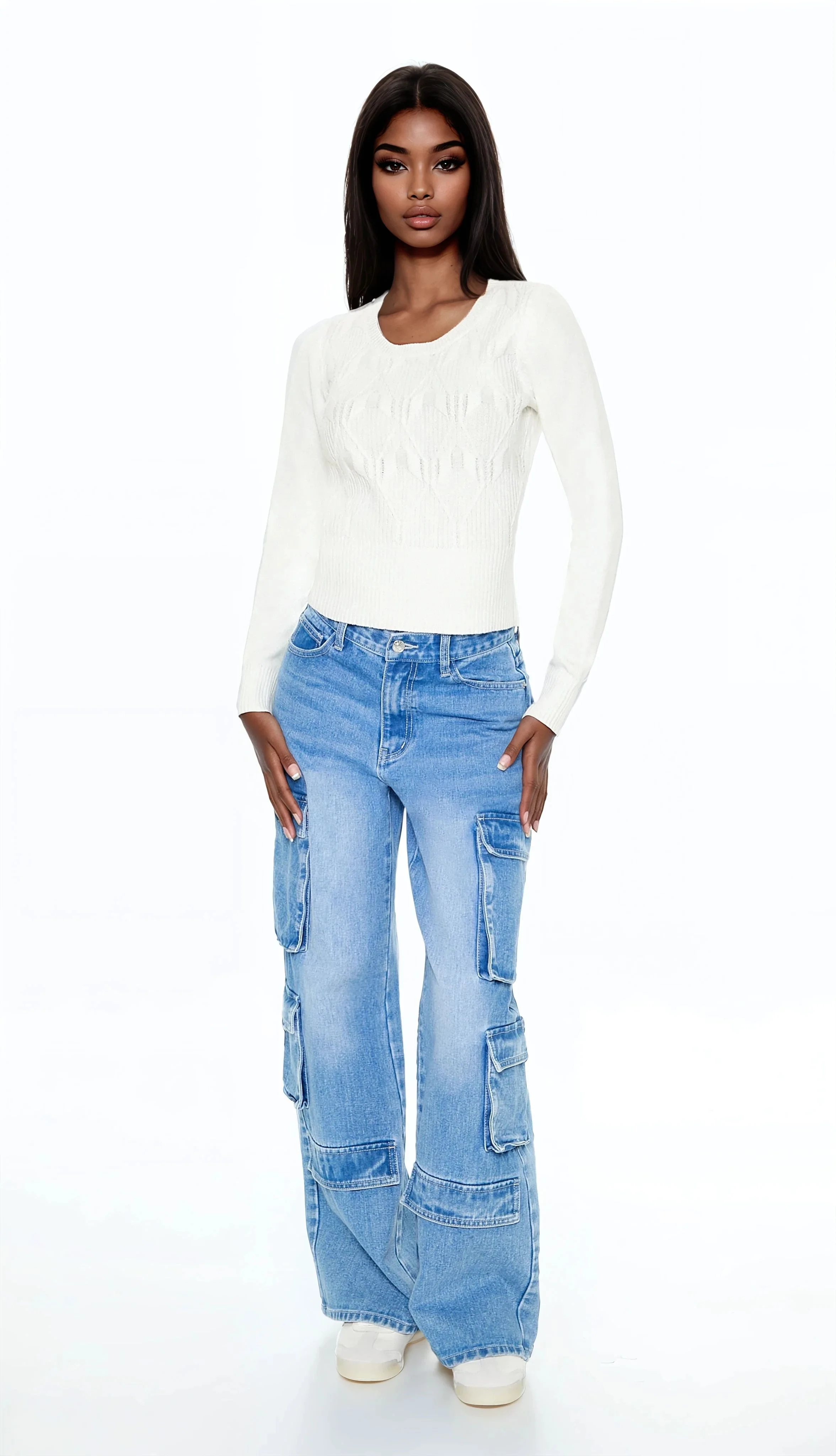 Cropped Lattice Sweater - Image 2