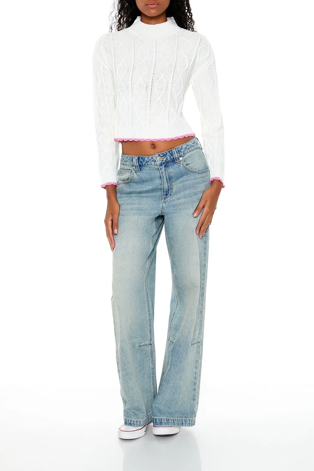 Scalloped Cable Knit Sweater - Image 2