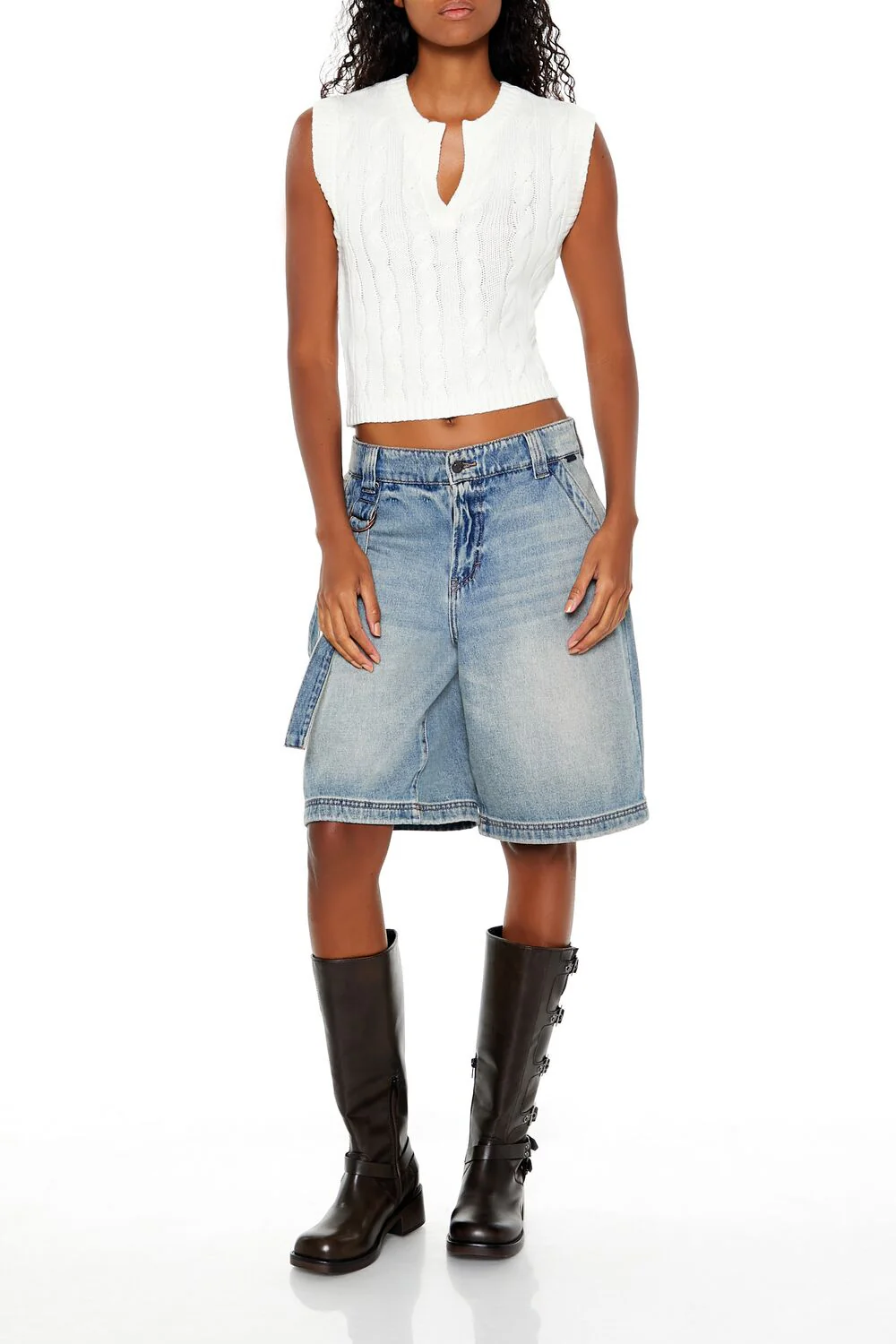 Cropped Cable Knit Sweater Vest - Image 2